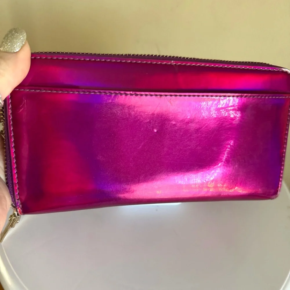 Kate Spade Fuchsia Metallic zip around wallet with Storybook Lining Rare find